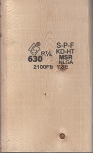A grade stamp on a piece of lumber.